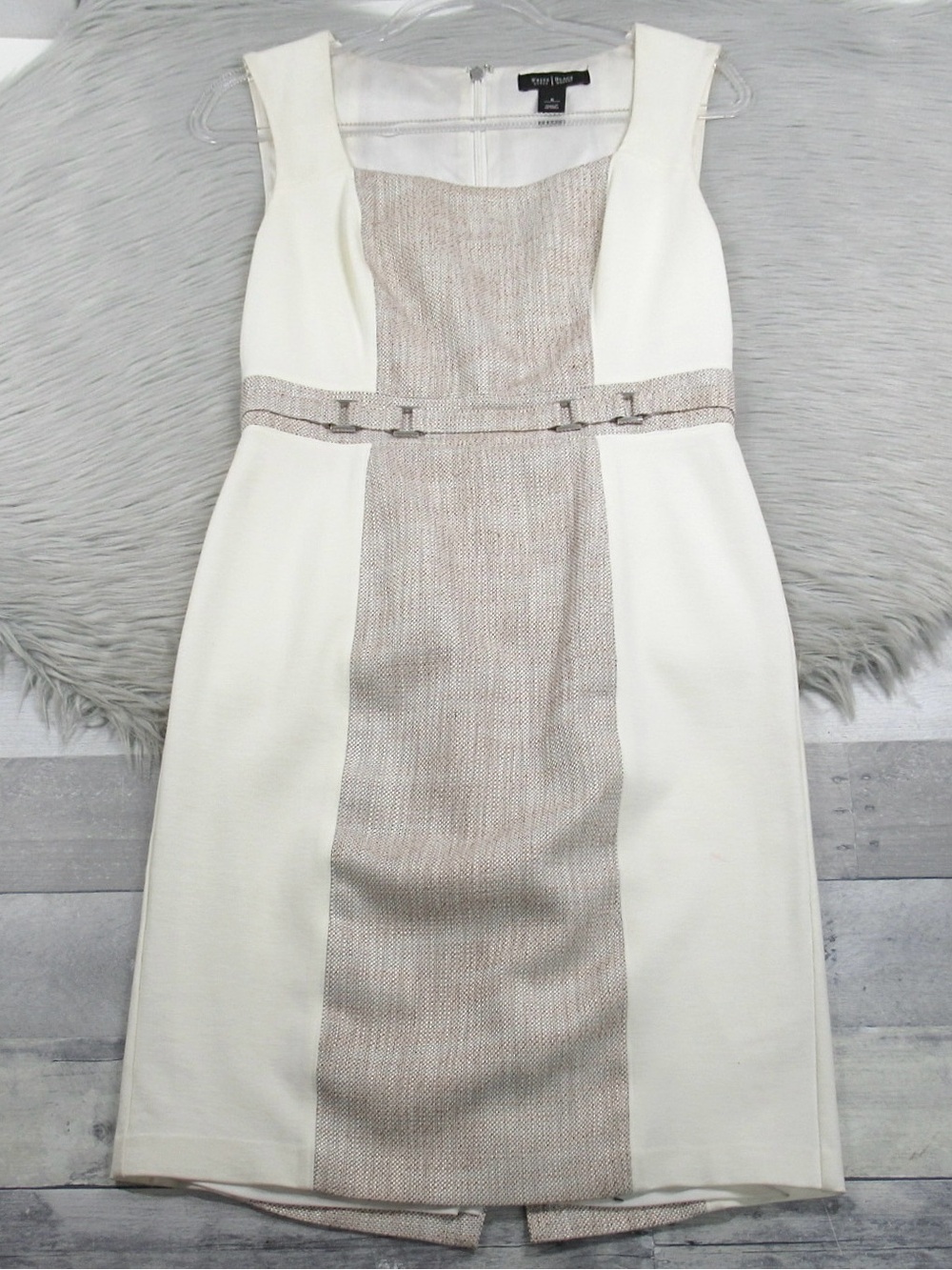 WHBM Ivory and Taupe Panel Sleeveless Sheath Dress - Size 6